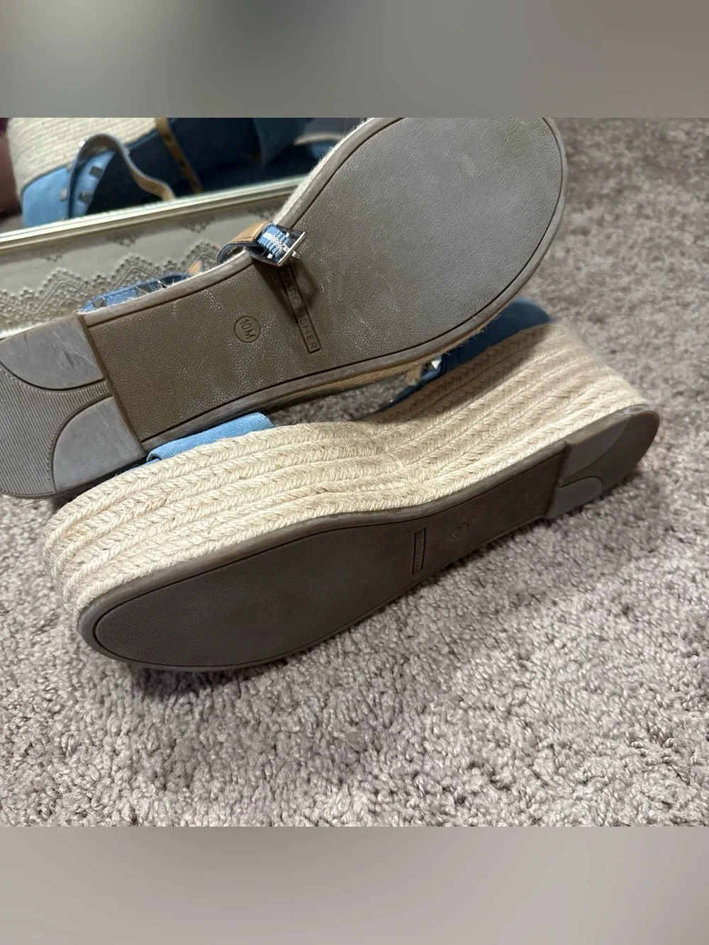 Marc Fisher Light Blue Suede Espadrille Wedge Sandals